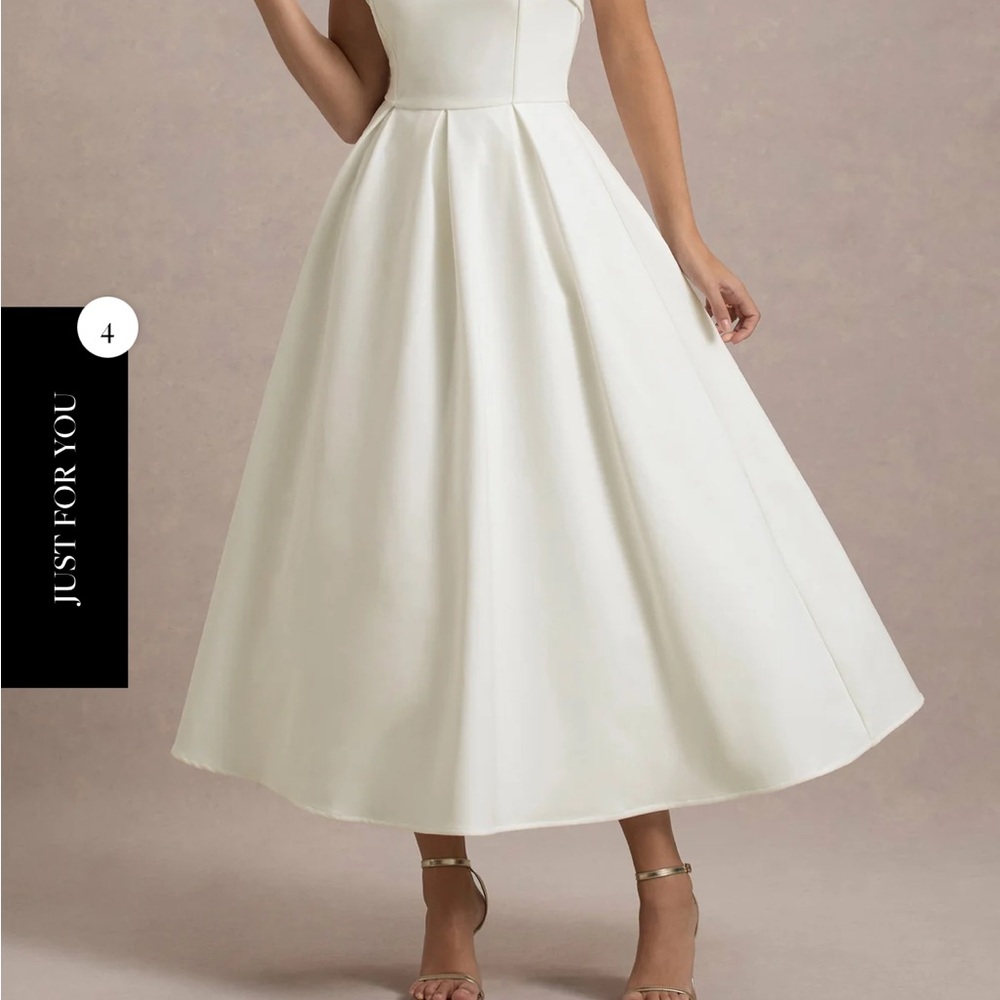 Club L London Cream Strapless Pleated A-Line Dress